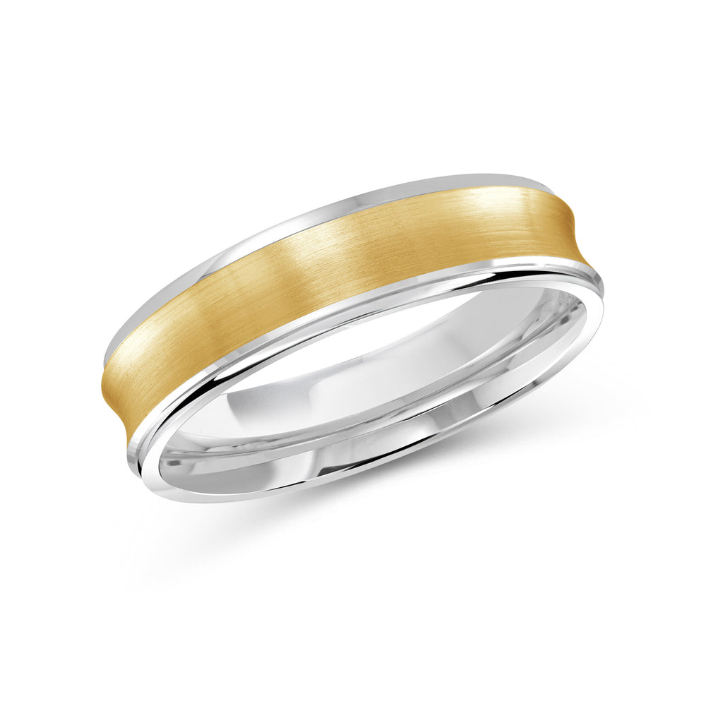 Two Tone Concave Men's Band with 18KT White & Yellow Gold / 5 Cut Diamond in 14KT White & Yellow Gold / 5 view 1
