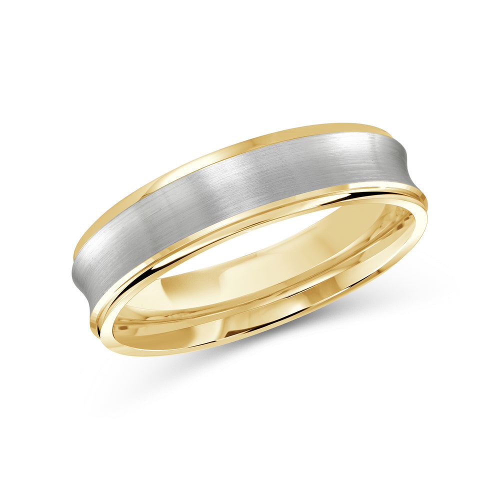 Two Tone Concave Men's Band with 18KT Yellow & White Gold / 5 Cut Diamond in 14KT Yellow & White Gold / 5 view 1

