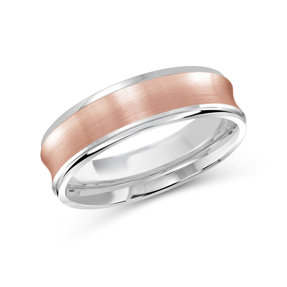 Two Tone Concave Men's Band with 18KT White & Rose Gold / 6 Cut Diamond in 14KT White & Rose Gold / 6 view 1
