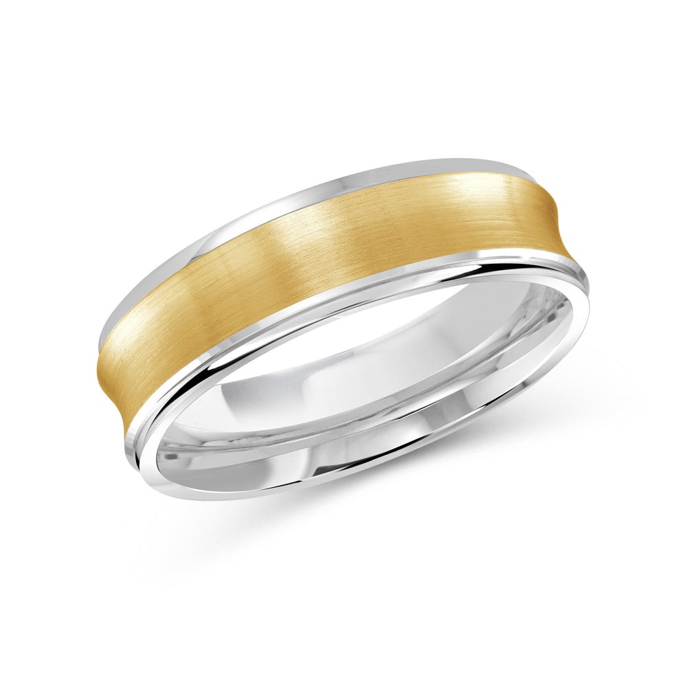 Two Tone Concave Men's Band with 18KT White & Yellow Gold / 6 Cut Diamond in 14KT White & Yellow Gold / 6 view 1

