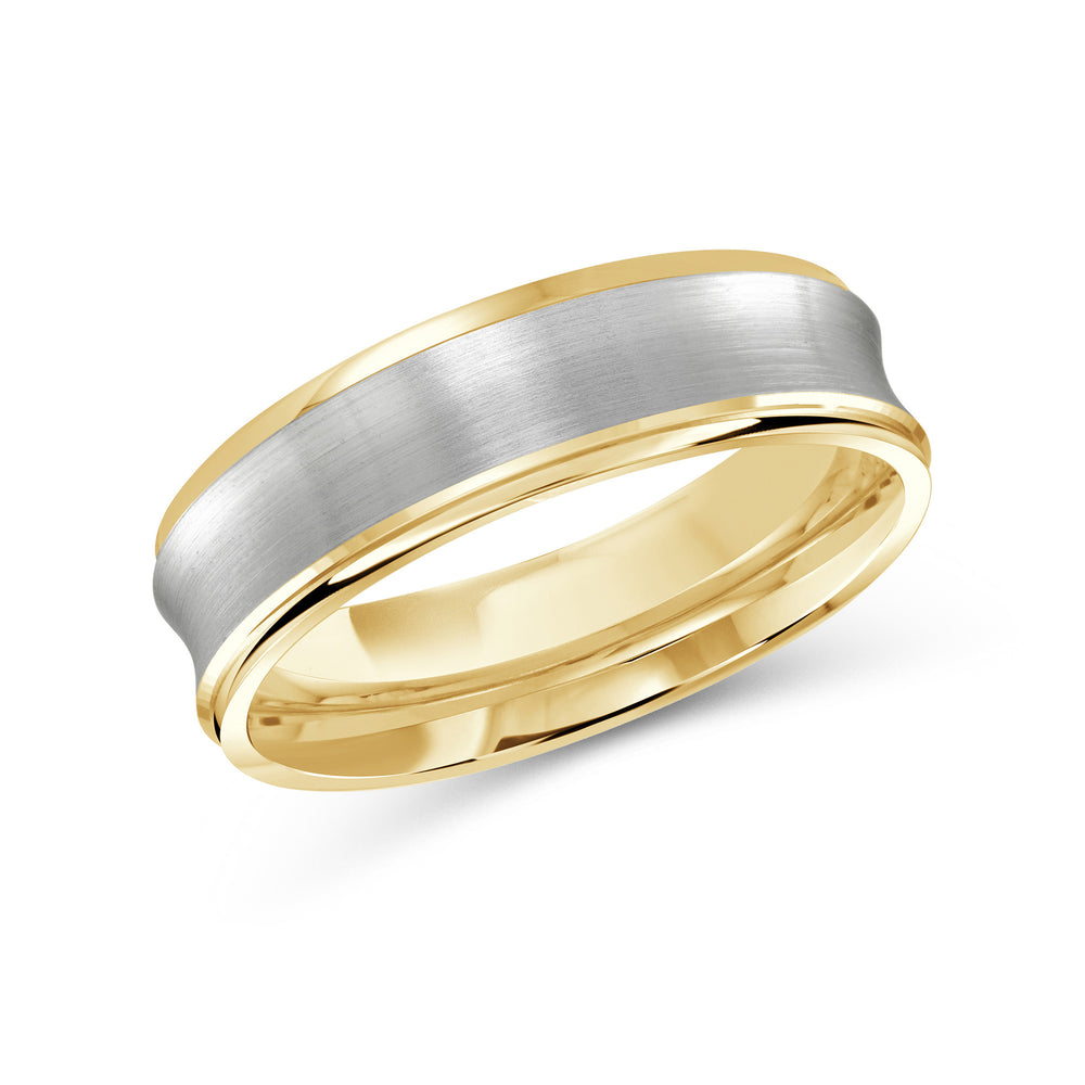 Two Tone Concave Men's Band with 18KT Yellow & White Gold / 6 Cut Diamond in 14KT Yellow & White Gold / 6 view 1
