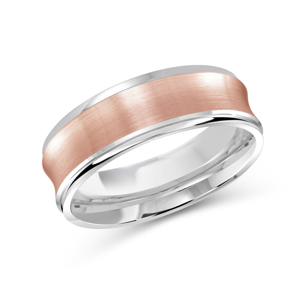 Two Tone Concave Men's Band with 18KT White & Rose Gold / 7 Cut Diamond in 14KT White & Rose Gold / 7 view 1

