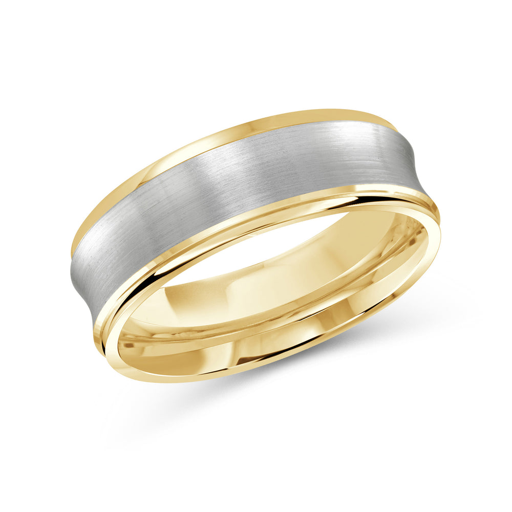 Two Tone Concave Men's Band with 18KT Yellow & White Gold / 7 Cut Diamond in 14KT Yellow & White Gold / 7 view 1
