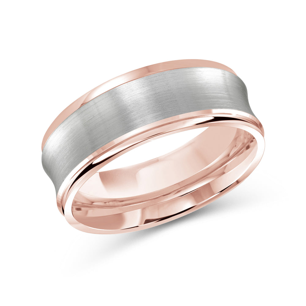 Two Tone Concave Men's Band with 18KT Rose & White Gold / 8 Cut Diamond in 14KT Rose & White Gold / 8 view 1
