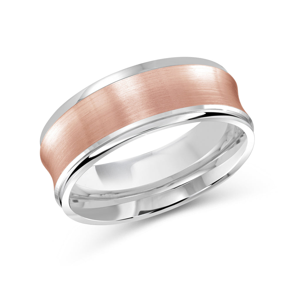 Two Tone Concave Men's Band with 18KT White & Rose Gold / 8 Cut Diamond in 14KT White & Rose Gold / 8 view 1

