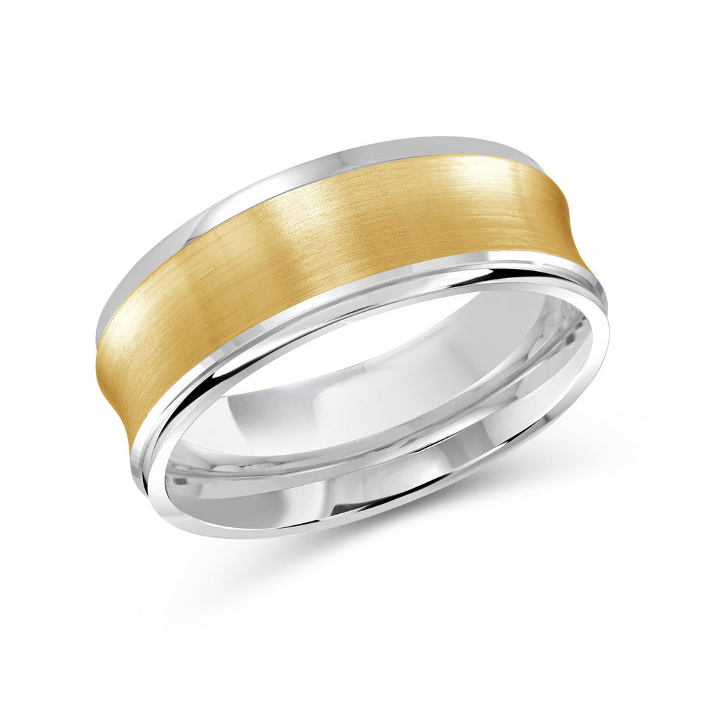 Two Tone Concave Men's Band with 18KT White & Yellow Gold / 8 Cut Diamond in 14KT White & Yellow Gold / 8 view 1
