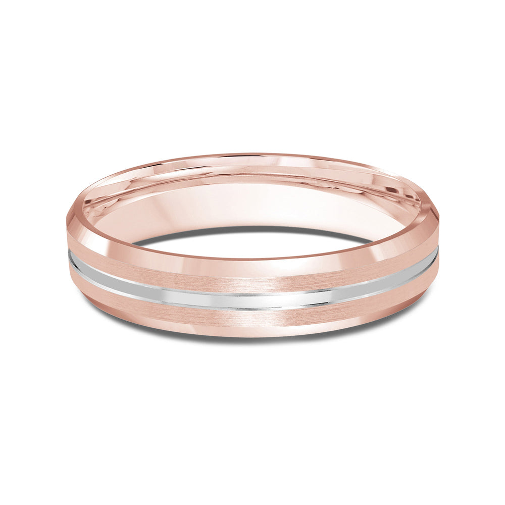 Two Tone Beveled Edge Men's Band with 18KT Rose & White Gold / 4 Cut Diamond in 14KT Rose & White Gold / 4 view 1
