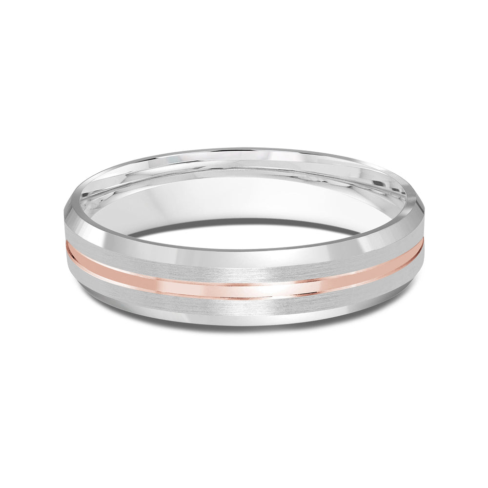 Two Tone Beveled Edge Men's Band with 18KT White & Rose Gold / 4 Cut Diamond in 14KT White & Rose Gold / 4 view 1
