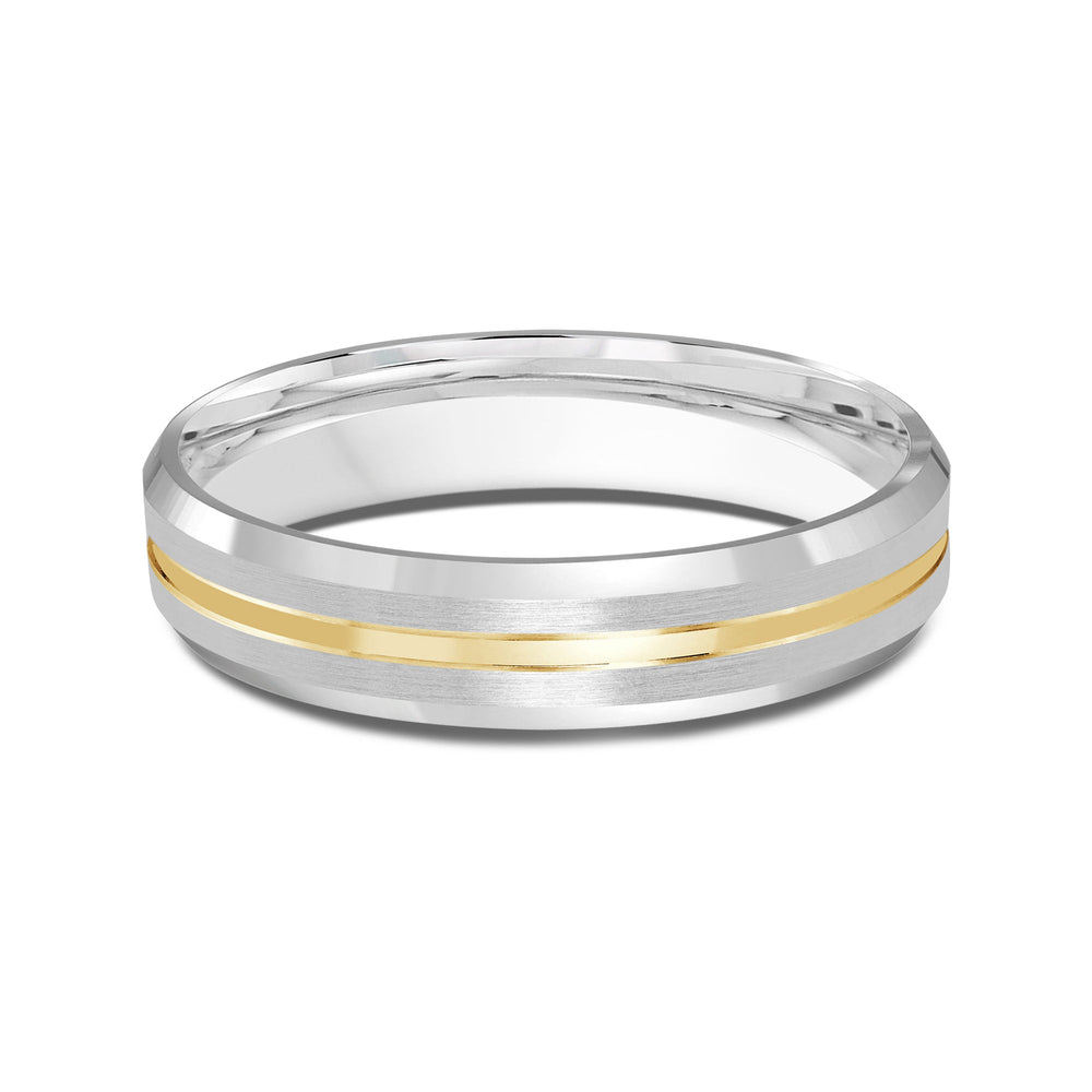 Two Tone Beveled Edge Men's Band with 18KT White & Yellow Gold / 4 Cut Diamond in 14KT White & Yellow Gold / 4 view 1

