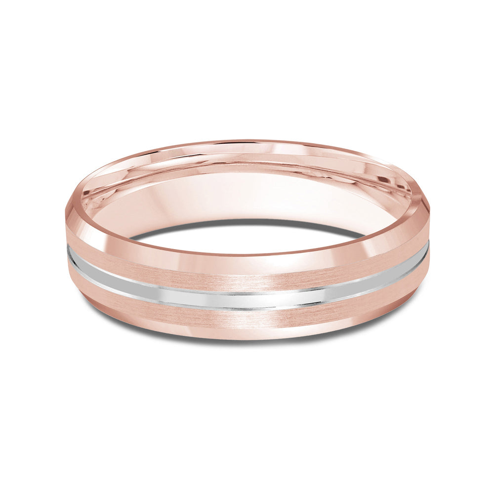 Two Tone Beveled Edge Men's Band with 18KT Rose & White Gold / 5 Cut Diamond in 14KT Rose & White Gold / 5 view 1
