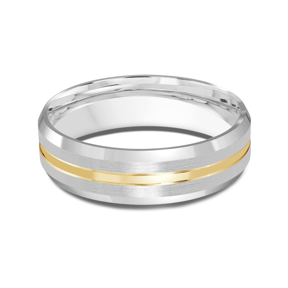 Two Tone Beveled Edge Men's Band with 18KT White & Yellow Gold / 6 Cut Diamond in 14KT White & Yellow Gold / 6 view 1
