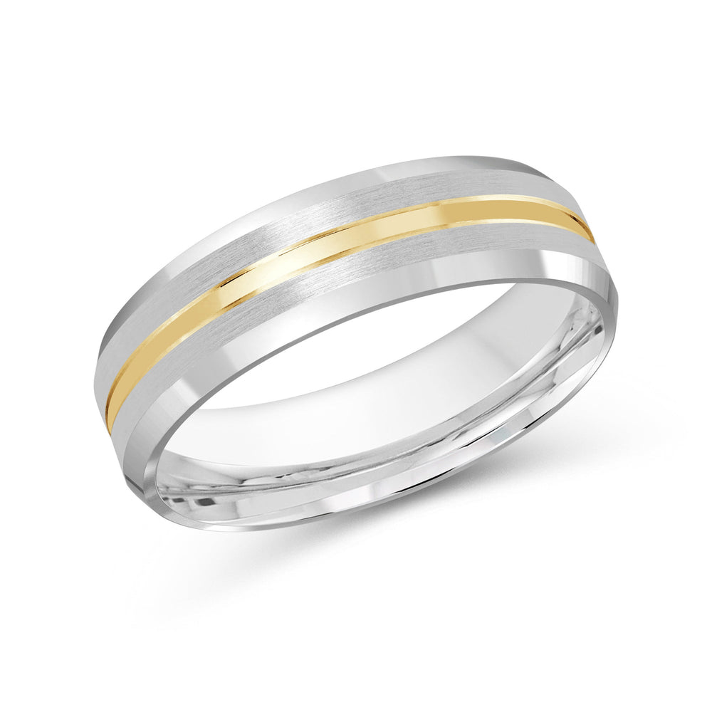 Two Tone Beveled Edge Men's Band with 18KT White & Yellow Gold / 6 Cut Diamond in 14KT White & Yellow Gold / 6 view 2
