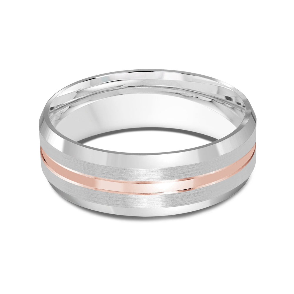 Two Tone Beveled Edge Men's Band with 18KT White & Rose Gold / 7 Cut Diamond in 14KT White & Rose Gold / 7 view 1
