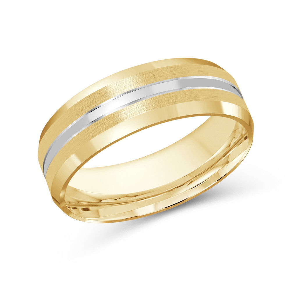 Two Tone Beveled Edge Men's Band with 18KT Yellow & White Gold / 7 Cut Diamond in 14KT Yellow & White Gold / 7 view 2
