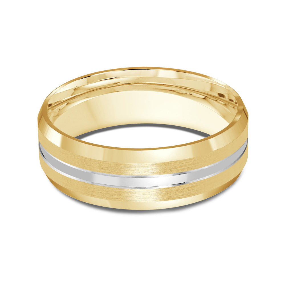 Two Tone Beveled Edge Men's Band with 18KT Yellow & White Gold / 7 Cut Diamond in 14KT Yellow & White Gold / 7 view 1

