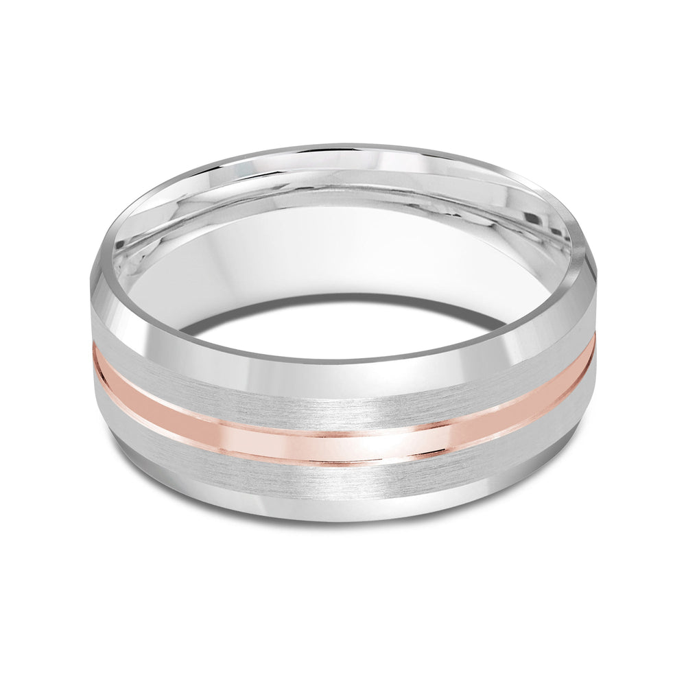 Two Tone Beveled Edge Men's Band with 18KT White & Rose Gold / 8 Cut Diamond in 14KT White & Rose Gold / 8 view 1
