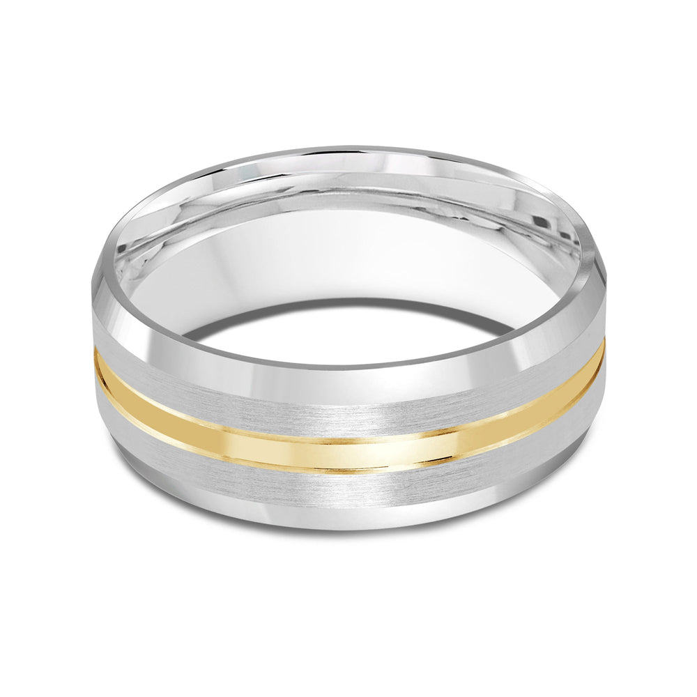 Two Tone Beveled Edge Men's Band with 18KT White & Yellow Gold / 8 Cut Diamond in 14KT White & Yellow Gold / 8 view 1
