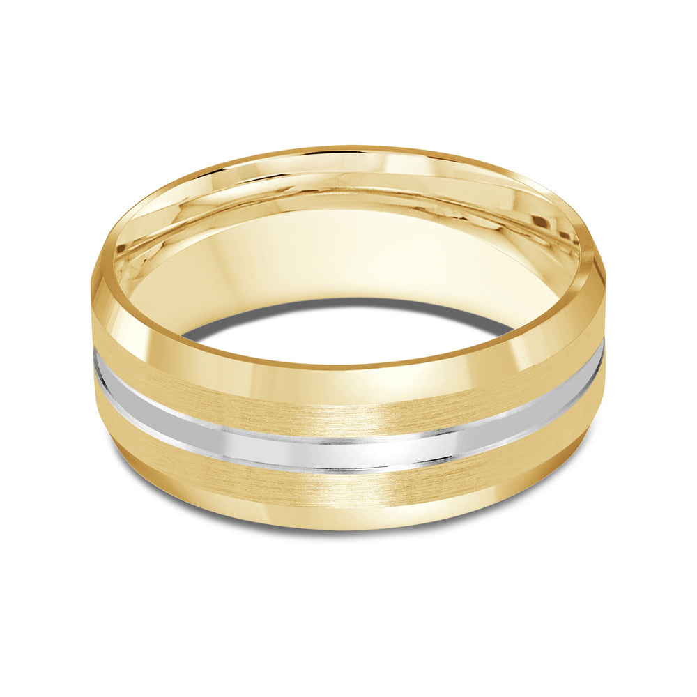 Two Tone Beveled Edge Men's Band with 18KT Yellow & White Gold / 8 Cut Diamond in 14KT Yellow & White Gold / 8 view 1
