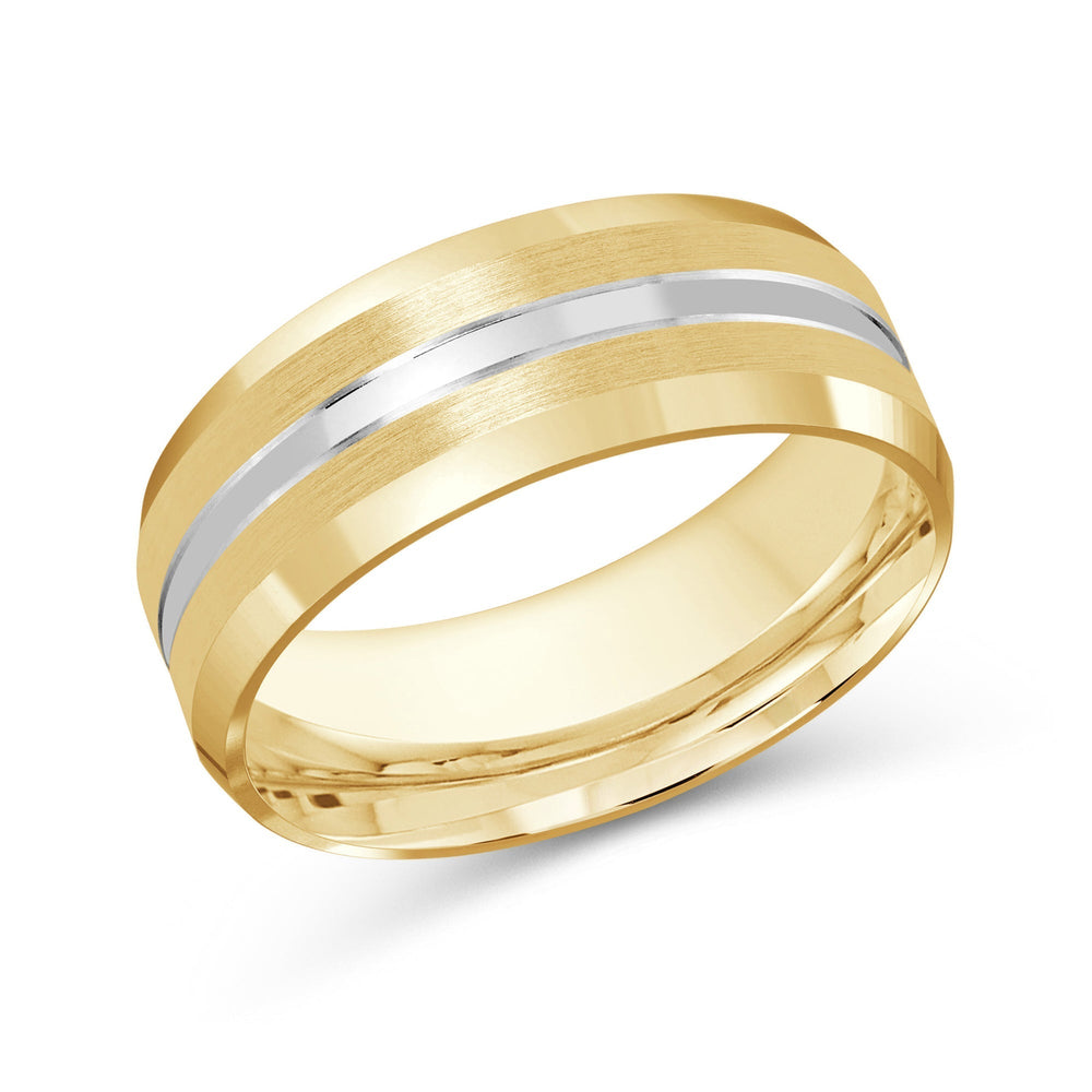 Two Tone Beveled Edge Men's Band with 18KT Yellow & White Gold / 8 Cut Diamond in 14KT Yellow & White Gold / 8 view 2
