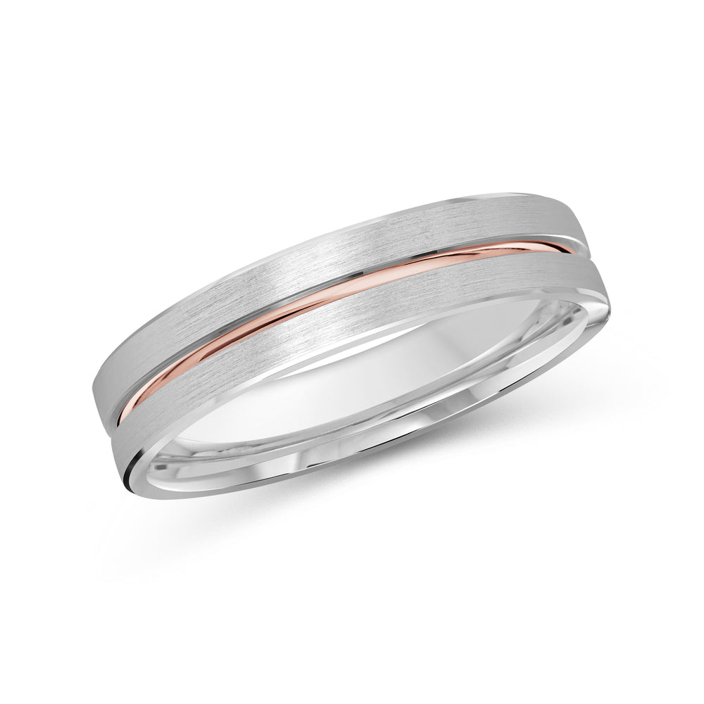 Two Tone Grooved Horizon Men's Band with 18KT White & Rose Gold / 4 Cut Diamond in 14KT White & Rose Gold / 4 view 1
