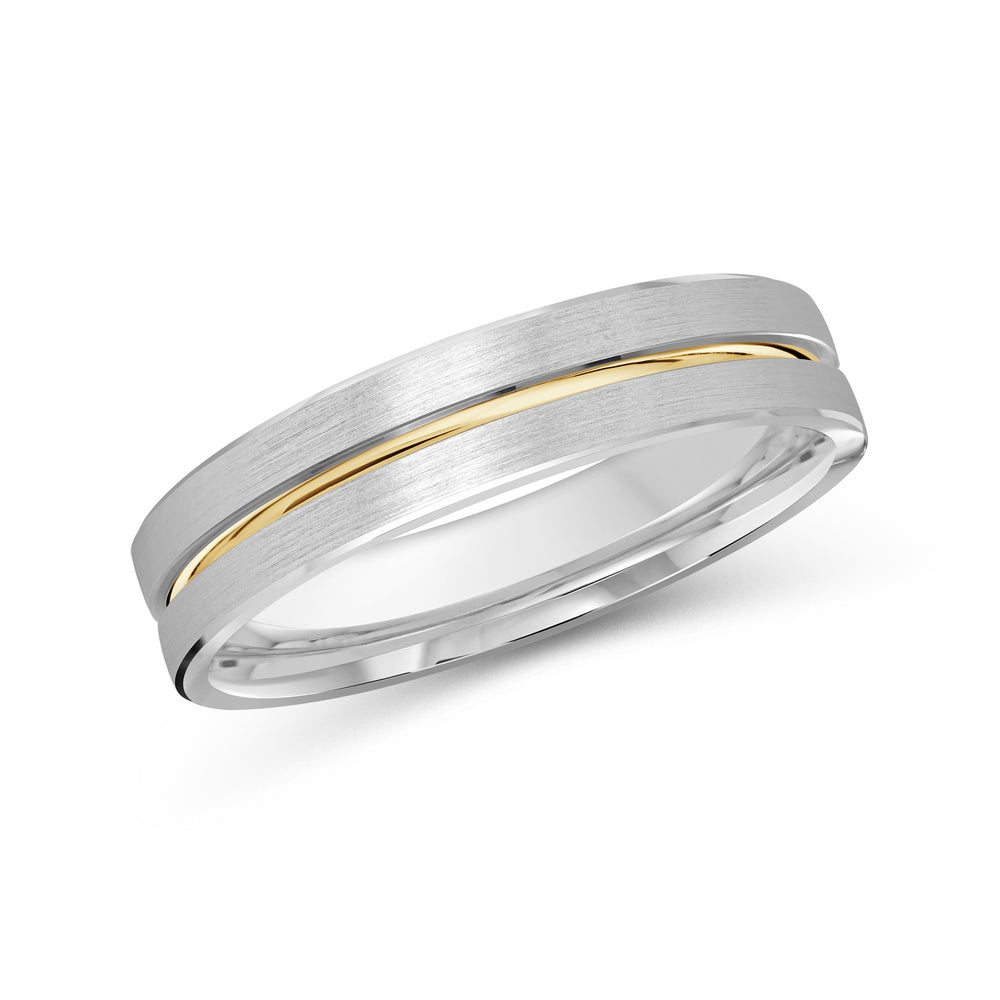 Two Tone Grooved Horizon Men's Band with 18KT White & Yellow Gold / 4 Cut Diamond in 14KT White & Yellow Gold / 4 view 1
