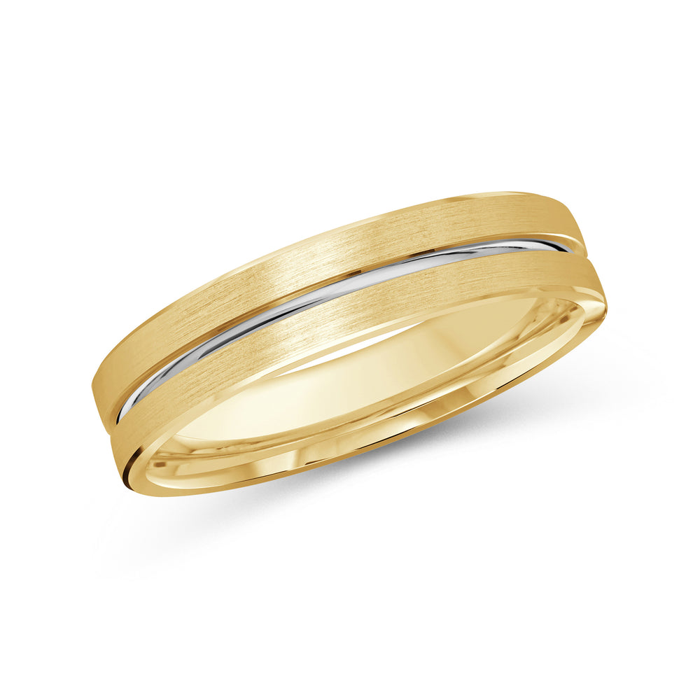 Two Tone Grooved Horizon Men's Band with 18KT Yellow & White Gold / 4 Cut Diamond in 14KT Yellow & White Gold / 4 view 1
