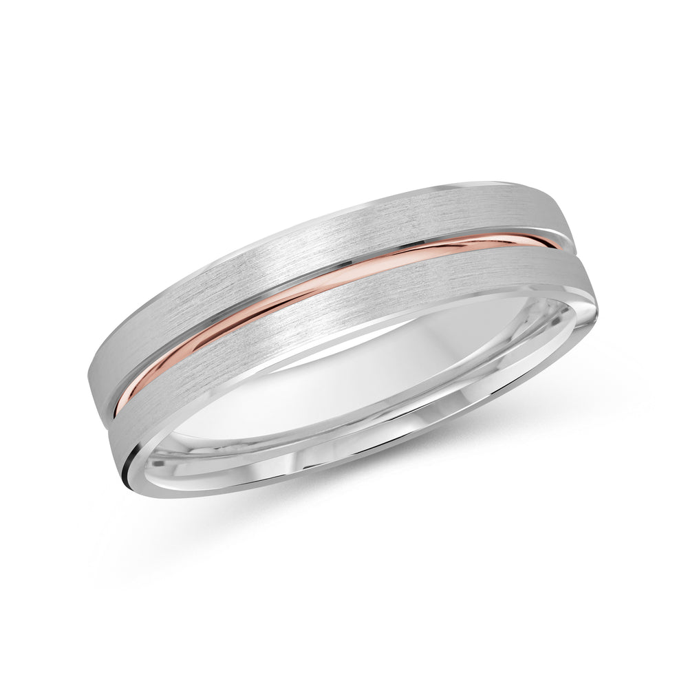 Two Tone Grooved Horizon Men's Band with 18KT White & Rose Gold / 5 Cut Diamond in 14KT White & Rose Gold / 5 view 1
