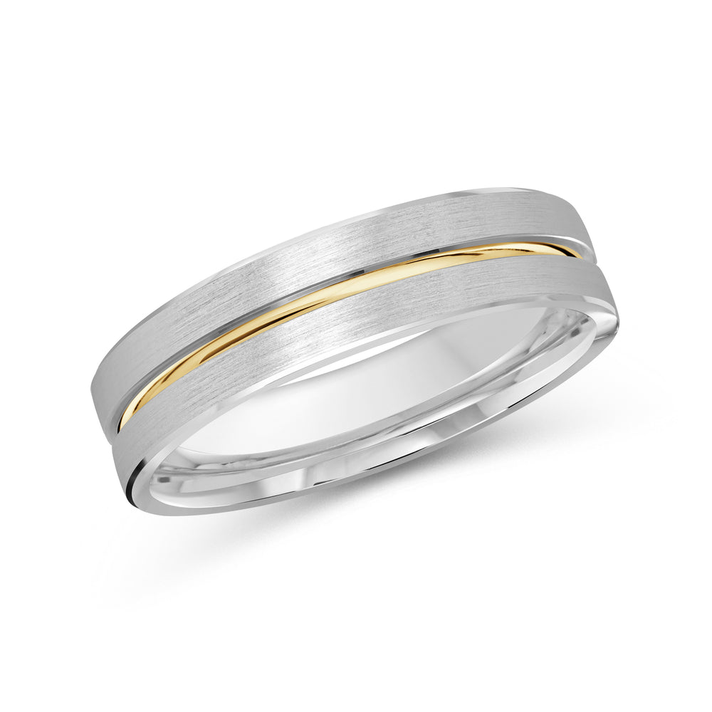 Two Tone Grooved Horizon Men's Band with 18KT White & Yellow Gold / 5 Cut Diamond in 14KT White & Yellow Gold / 5 view 1

