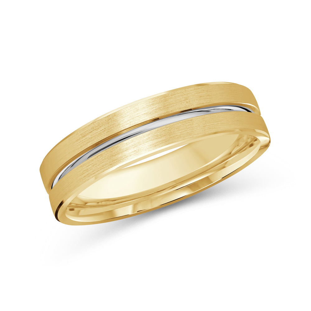 Two Tone Grooved Horizon Men's Band with 18KT Yellow & White Gold / 5 Cut Diamond in 14KT Yellow & White Gold / 5 view 1
