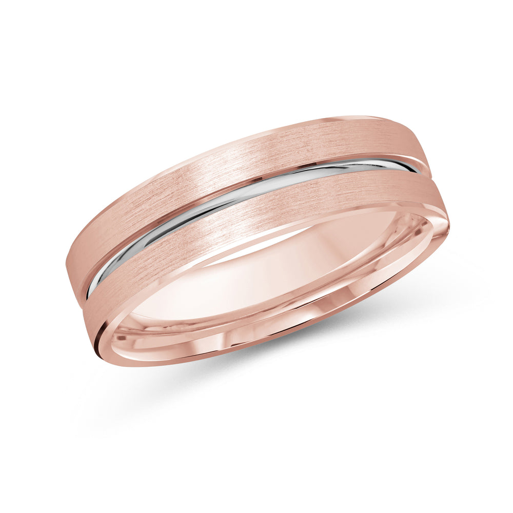 Two Tone Grooved Horizon Men's Band with 18KT Rose & White Gold / 6 Cut Diamond in 14KT Rose & White Gold / 6 view 1
