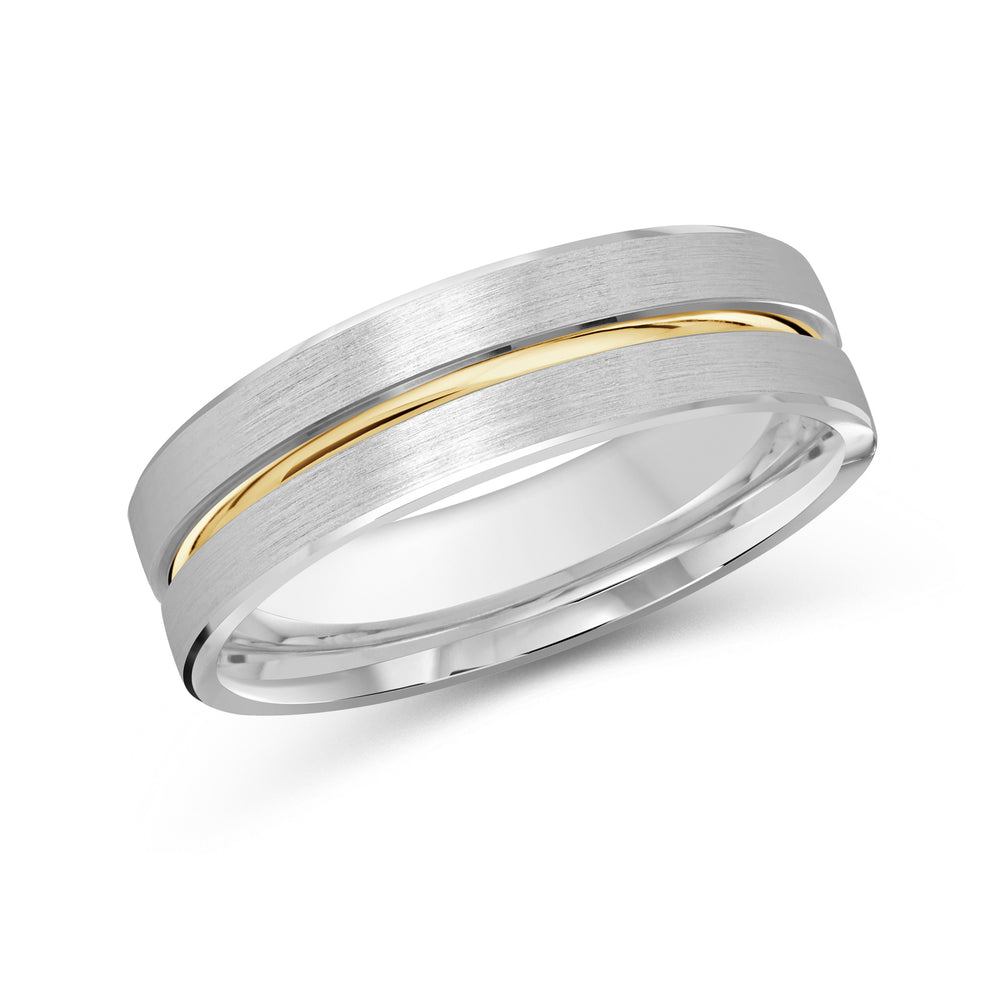 Two Tone Grooved Horizon Men's Band with 18KT White & Yellow Gold / 6 Cut Diamond in 14KT White & Yellow Gold / 6 view 1
