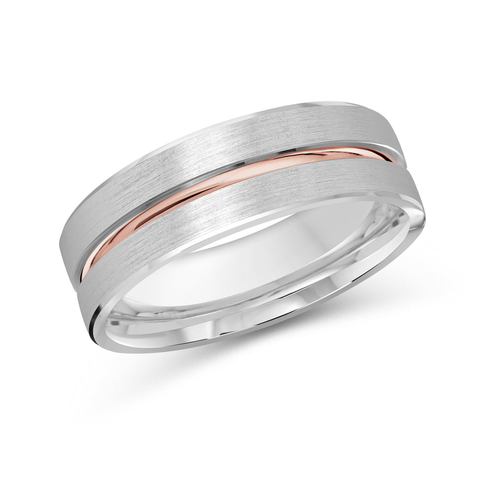 Two Tone Grooved Horizon Men's Band with 18KT White & Rose Gold / 7 Cut Diamond in 14KT White & Rose Gold / 7 view 1
