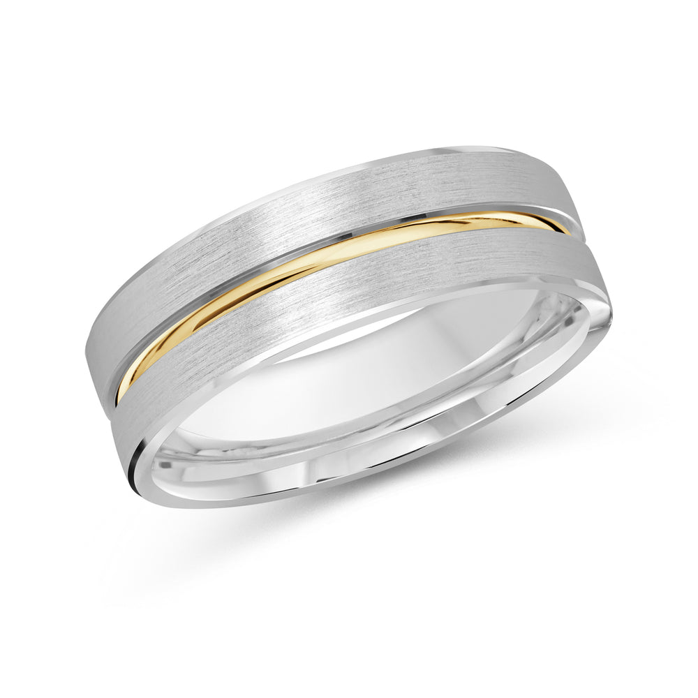 Two Tone Grooved Horizon Men's Band with 18KT White & Yellow Gold / 7 Cut Diamond in 14KT White & Yellow Gold / 7 view 1
