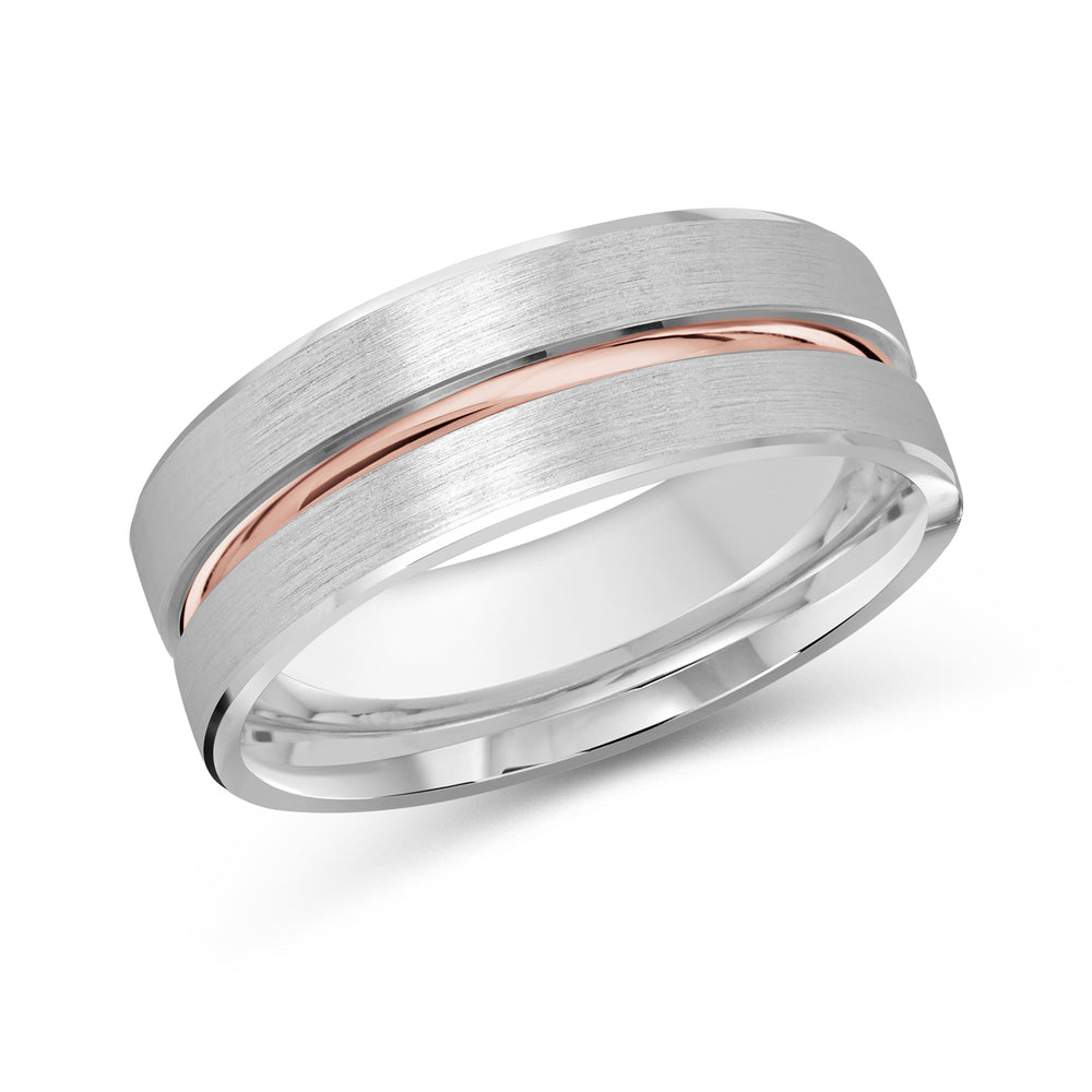 Two Tone Grooved Horizon Men's Band with 18KT White & Rose Gold / 8 Cut Diamond in 14KT White & Rose Gold / 8 view 1
