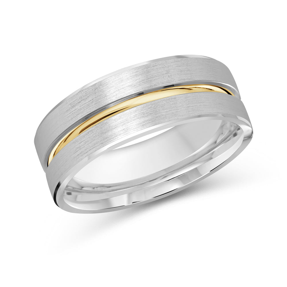 Two Tone Grooved Horizon Men's Band with 18KT White & Yellow Gold / 8 Cut Diamond in 14KT White & Yellow Gold / 8 view 1
