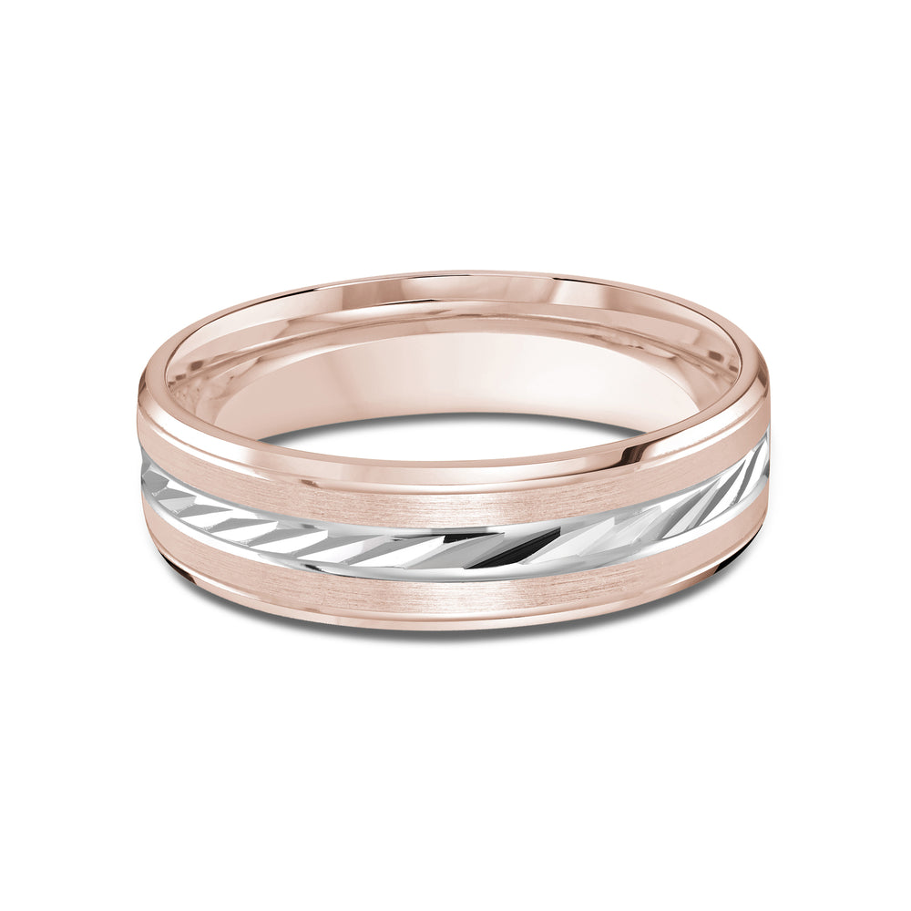 Two Tone Spiral Horizon Men's Band with 18KT Rose & White Gold / 6 Cut Diamond in 14KT Rose & White Gold / 6 view 1
