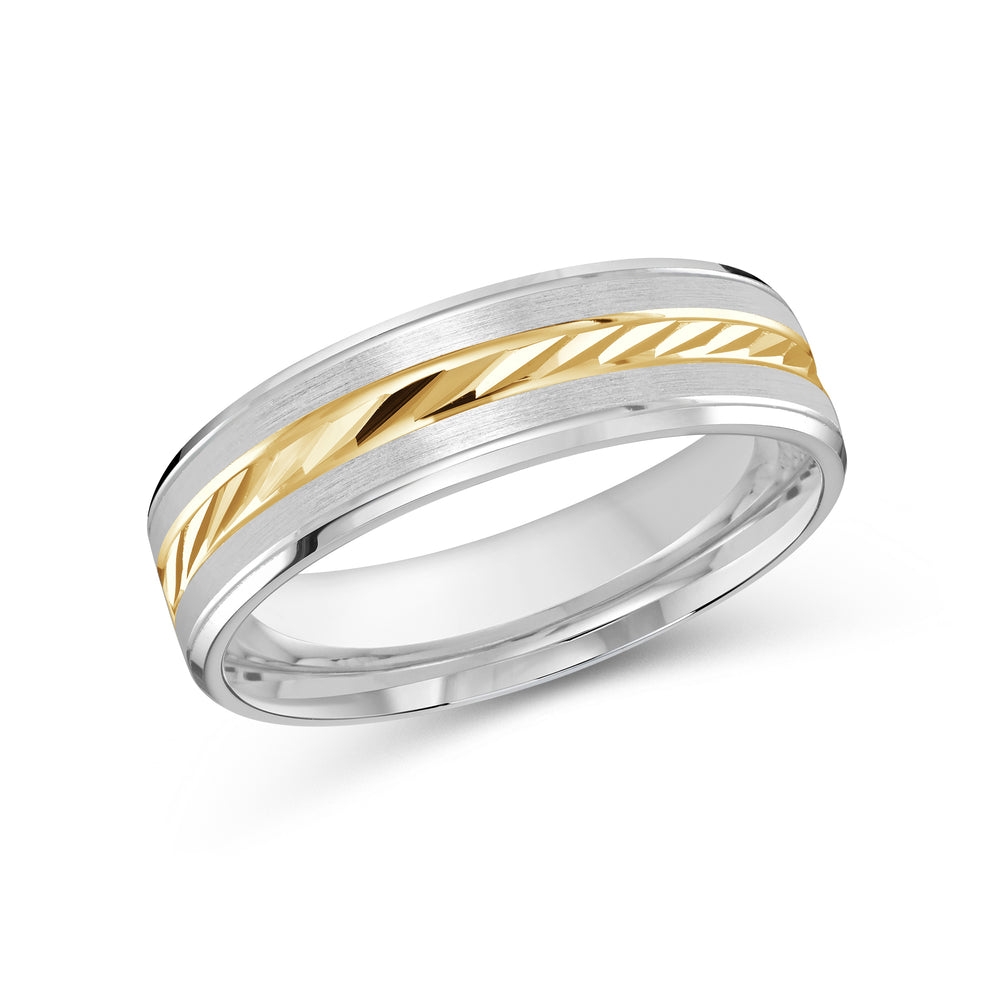 Two Tone Spiral Horizon Men's Band with 18KT White & Yellow Gold / 6 Cut Diamond in 14KT White & Yellow Gold / 6 view 2
