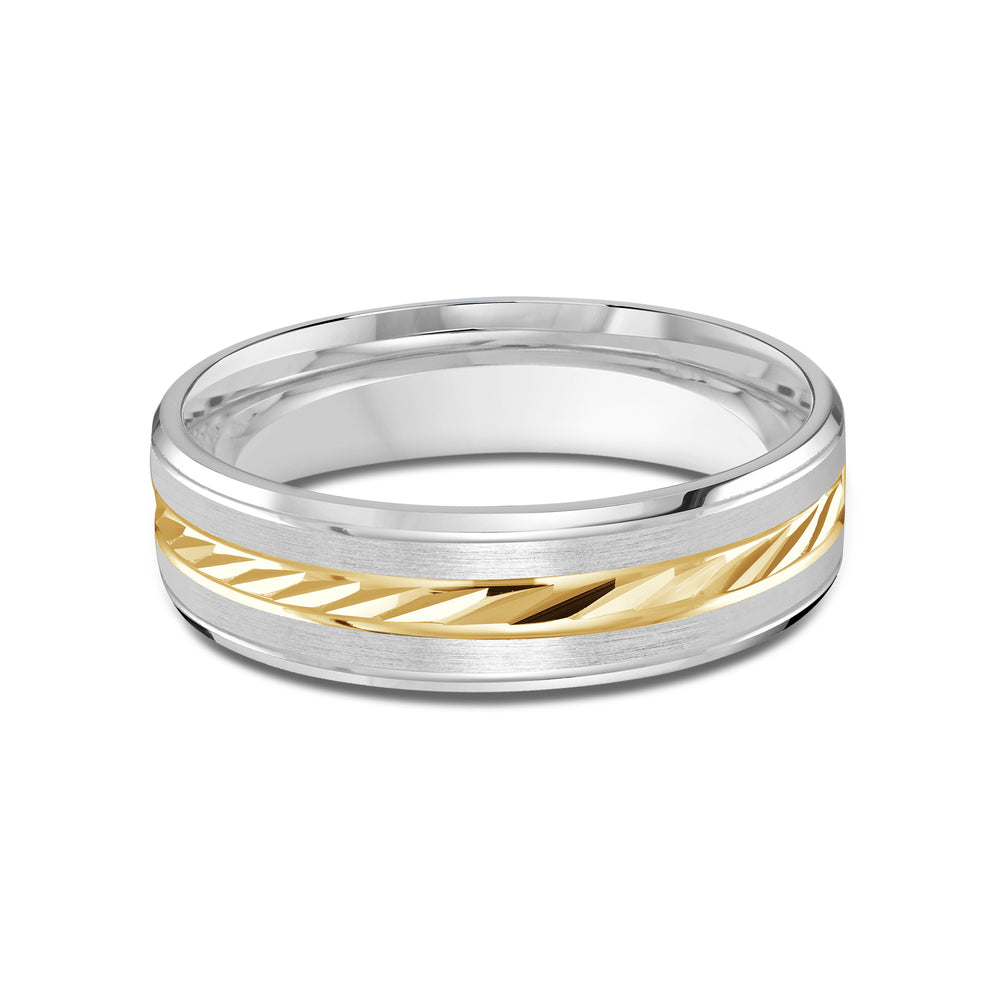 Two Tone Spiral Horizon Men's Band with 18KT White & Yellow Gold / 6 Cut Diamond in 14KT White & Yellow Gold / 6 view 1
