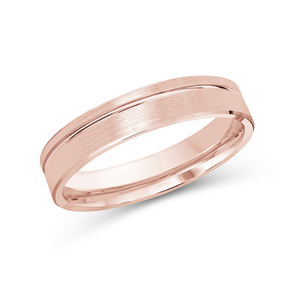 Grooved Side Men's Band with 18KT Rose Gold / 4 Cut Diamond in 14KT Rose Gold / 4 view 1
