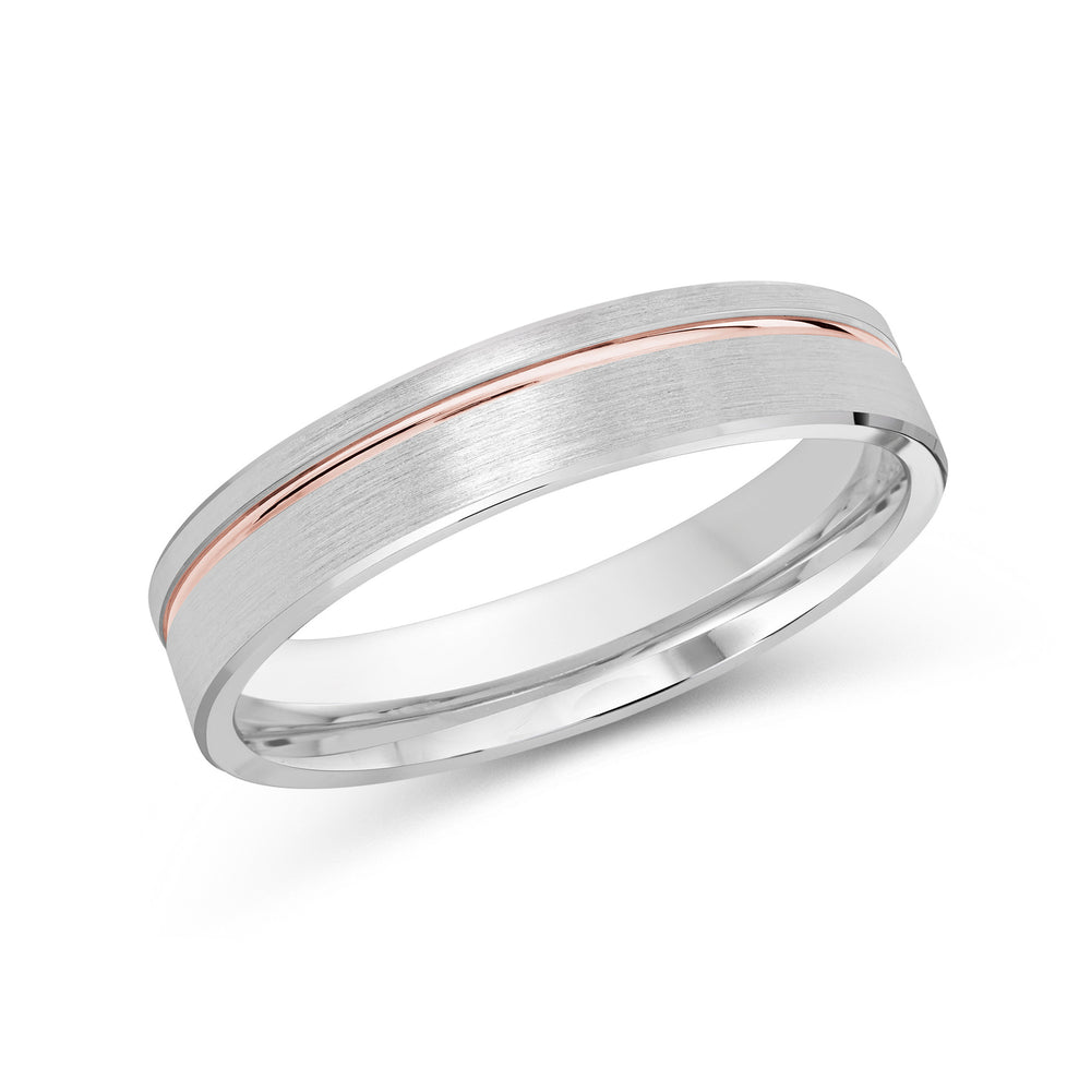 Two Tone Grooved Side Men's Band with 18KT White & Rose Gold / 4 Cut Diamond in 14KT White & Rose Gold / 4 view 1
