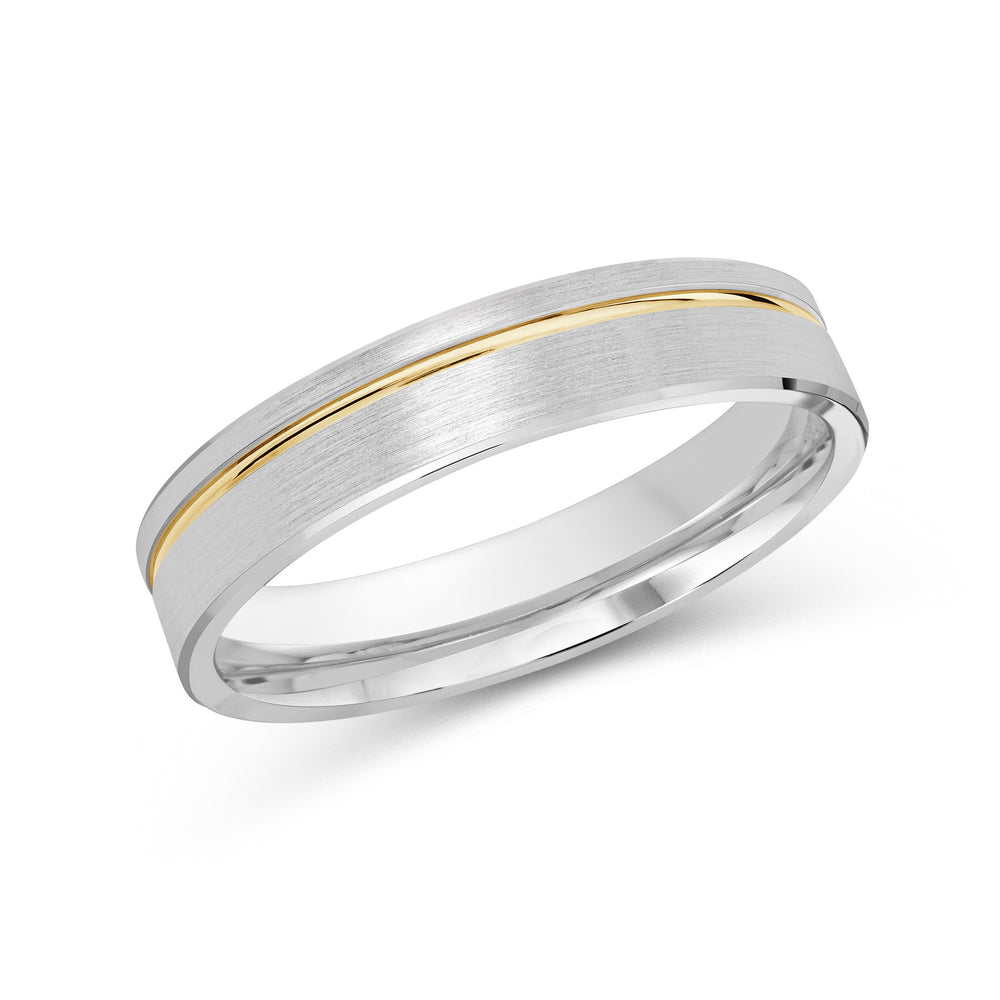 Two Tone Grooved Side Men's Band with 18KT White & Yellow Gold / 4 Cut Diamond in 14KT White & Yellow Gold / 4 view 1
