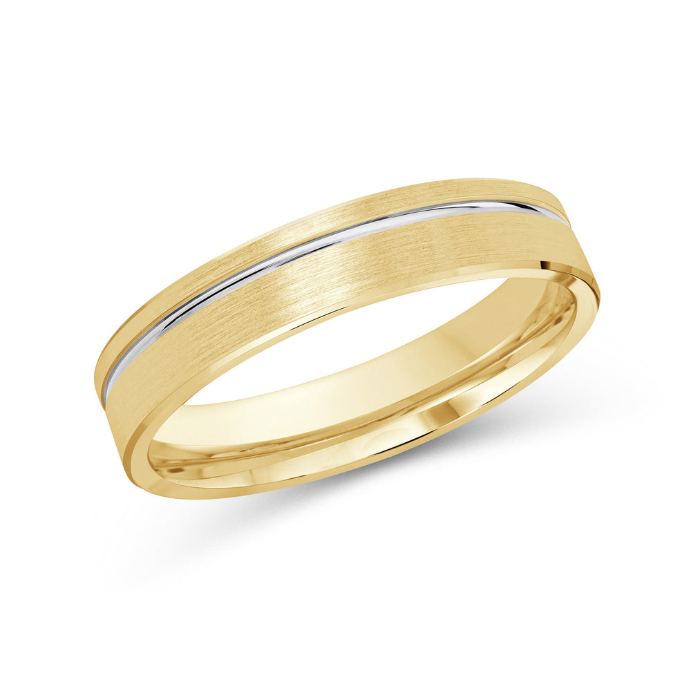 Two Tone Grooved Side Men's Band with 18KT Yellow & White Gold / 4 Cut Diamond in 14KT Yellow & White Gold / 4 view 1
