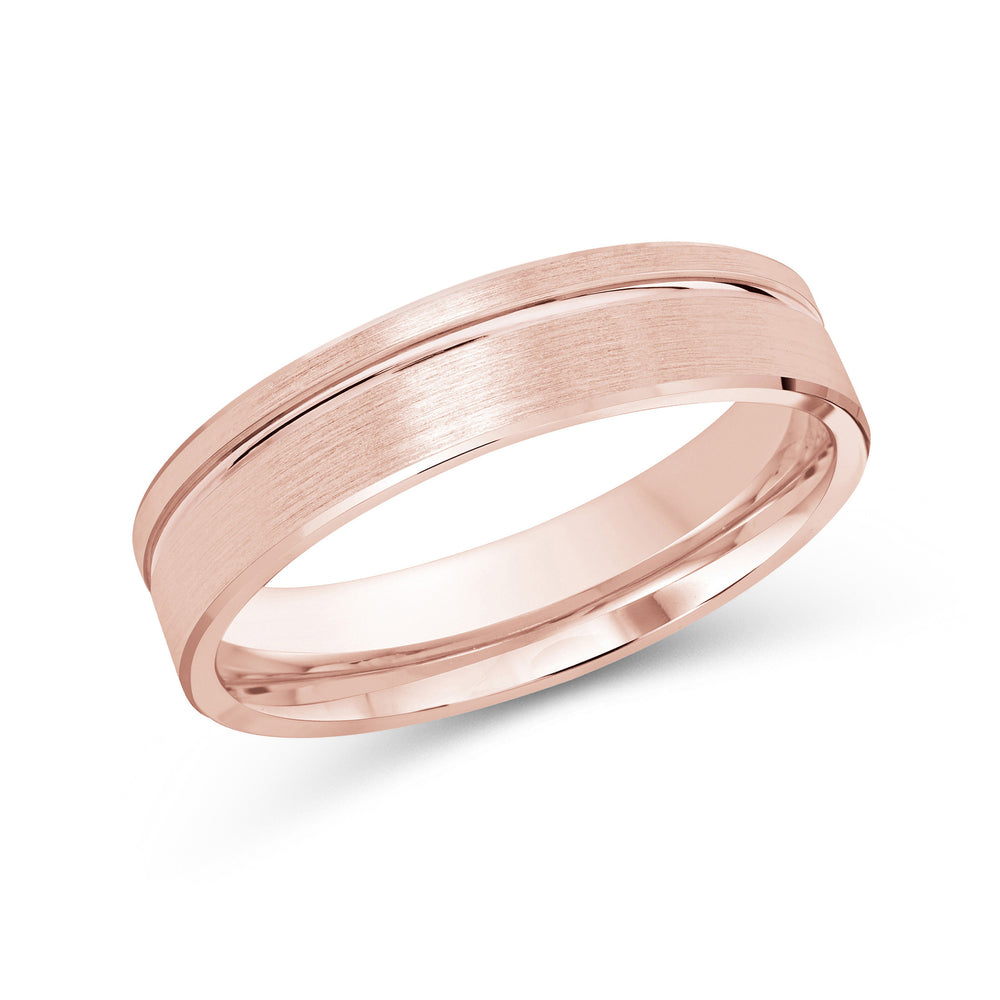 Grooved Side Men's Band with 18KT Rose Gold / 5 Cut Diamond in 14KT Rose Gold / 5 view 1
