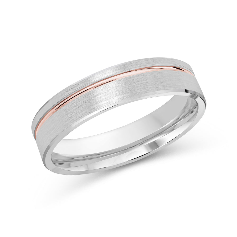Two Tone Grooved Side Men's Band with 18KT White & Rose Gold / 5 Cut Diamond in 14KT White & Rose Gold / 5 view 1
