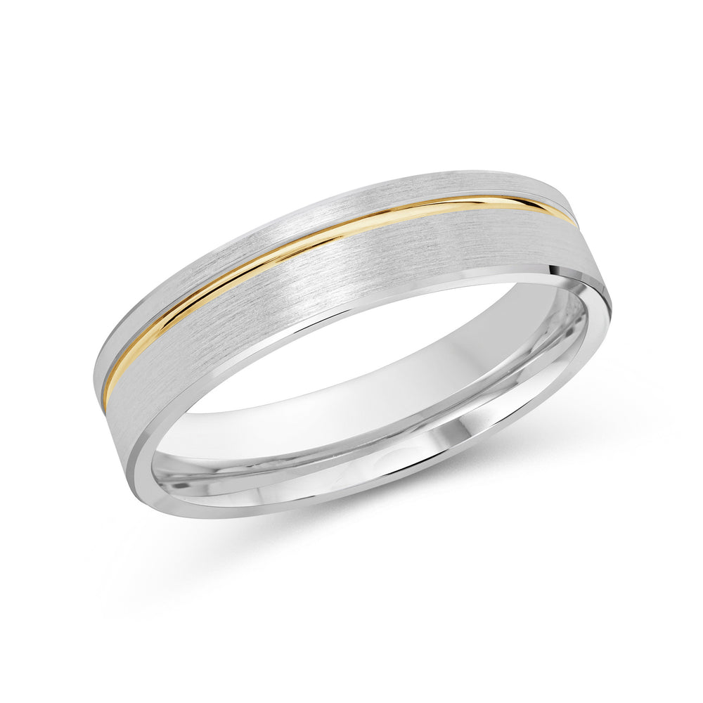 Two Tone Grooved Side Men's Band with 18KT White & Yellow Gold / 5 Cut Diamond in 14KT White & Yellow Gold / 5 view 1
