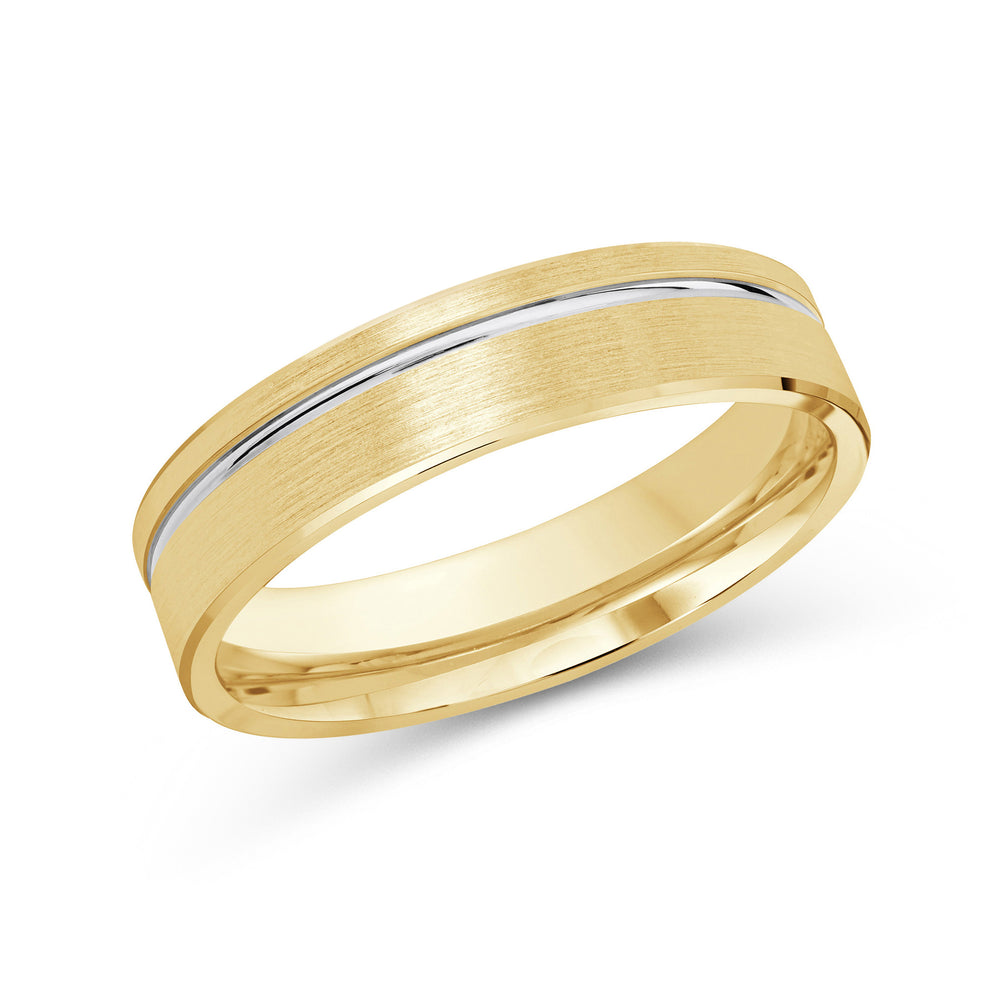 Two Tone Grooved Side Men's Band with 18KT Yellow & White Gold / 5 Cut Diamond in 14KT Yellow & White Gold / 5 view 1
