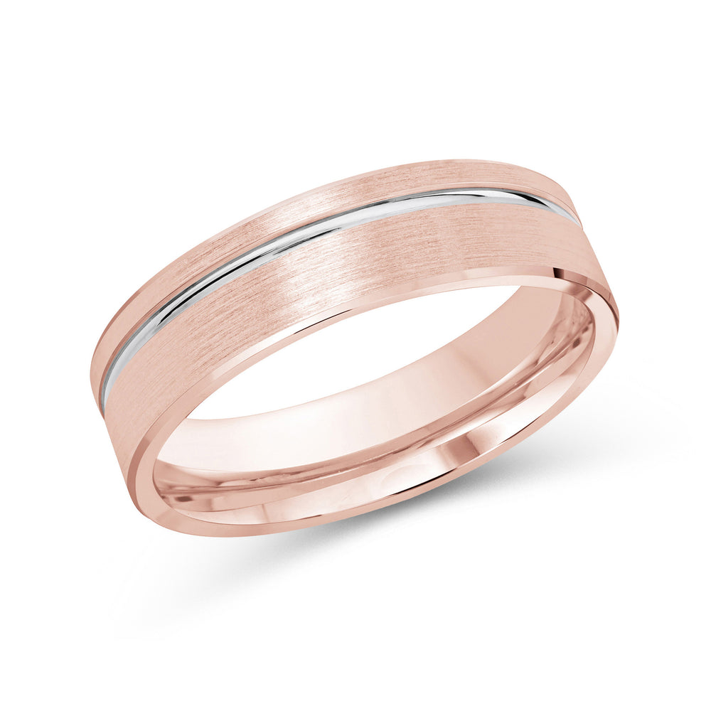 Two Tone Grooved Side Men's Band with 18KT Rose & White Gold / 6 Cut Diamond in 14KT Rose & White Gold / 6 view 1
