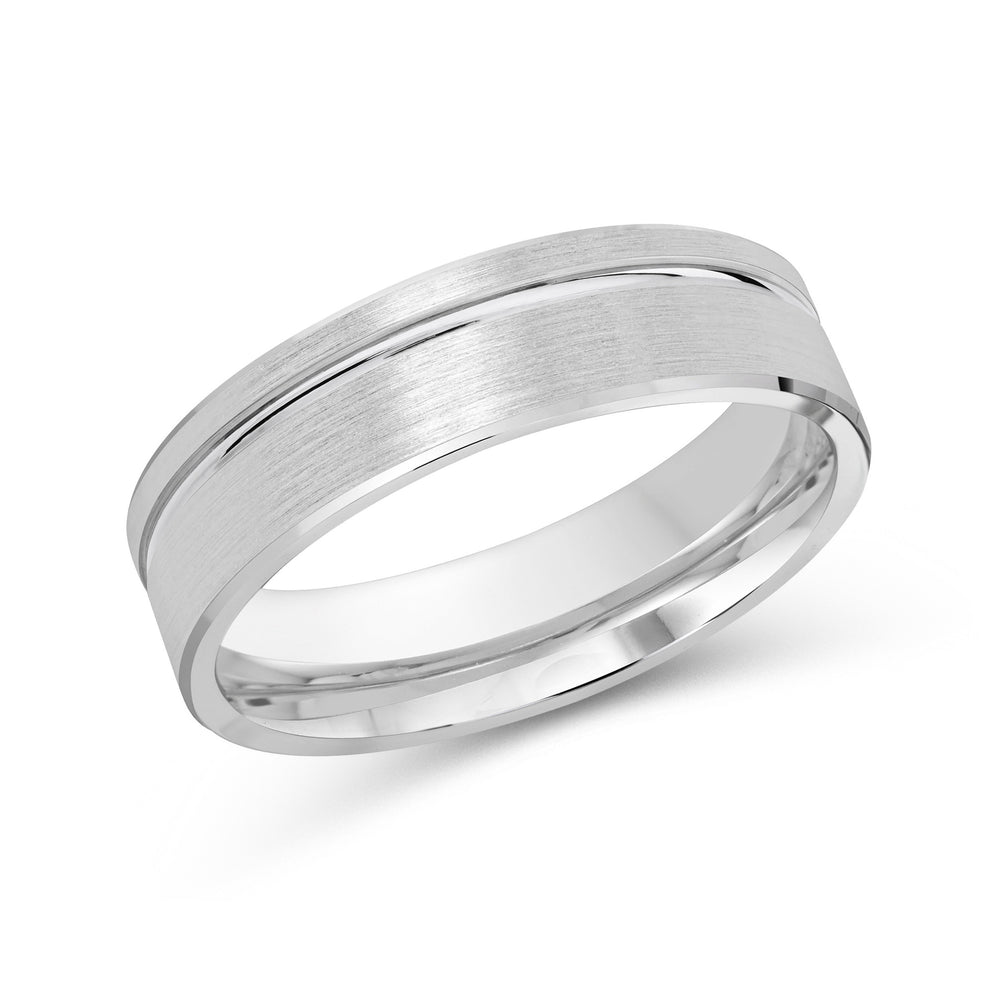 Grooved Side Men's Band with Platinum / 6 Cut Diamond in 14KT Platinum / 6 view 1
