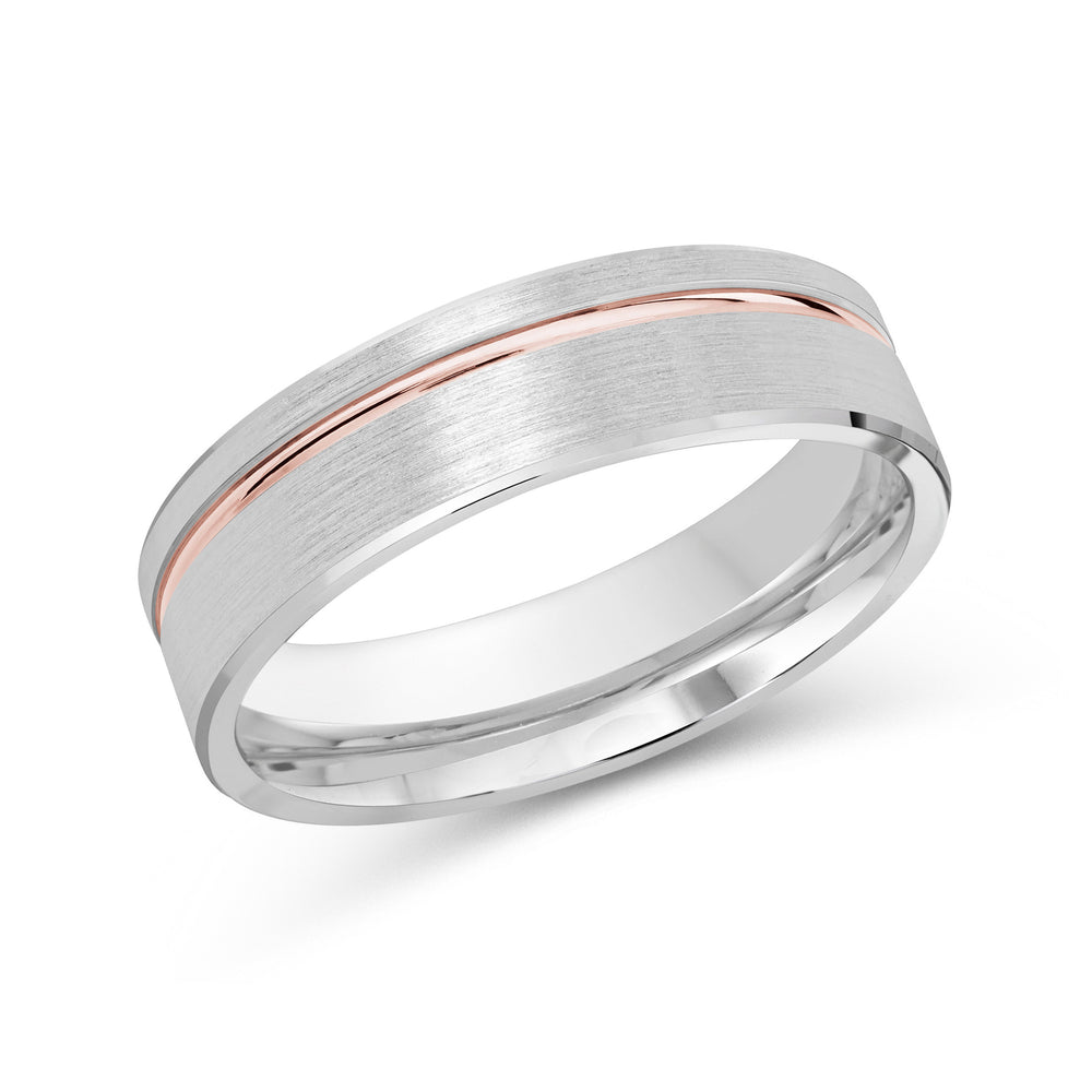 Two Tone Grooved Side Men's Band with 18KT White & Rose Gold / 6 Cut Diamond in 14KT White & Rose Gold / 6 view 1
