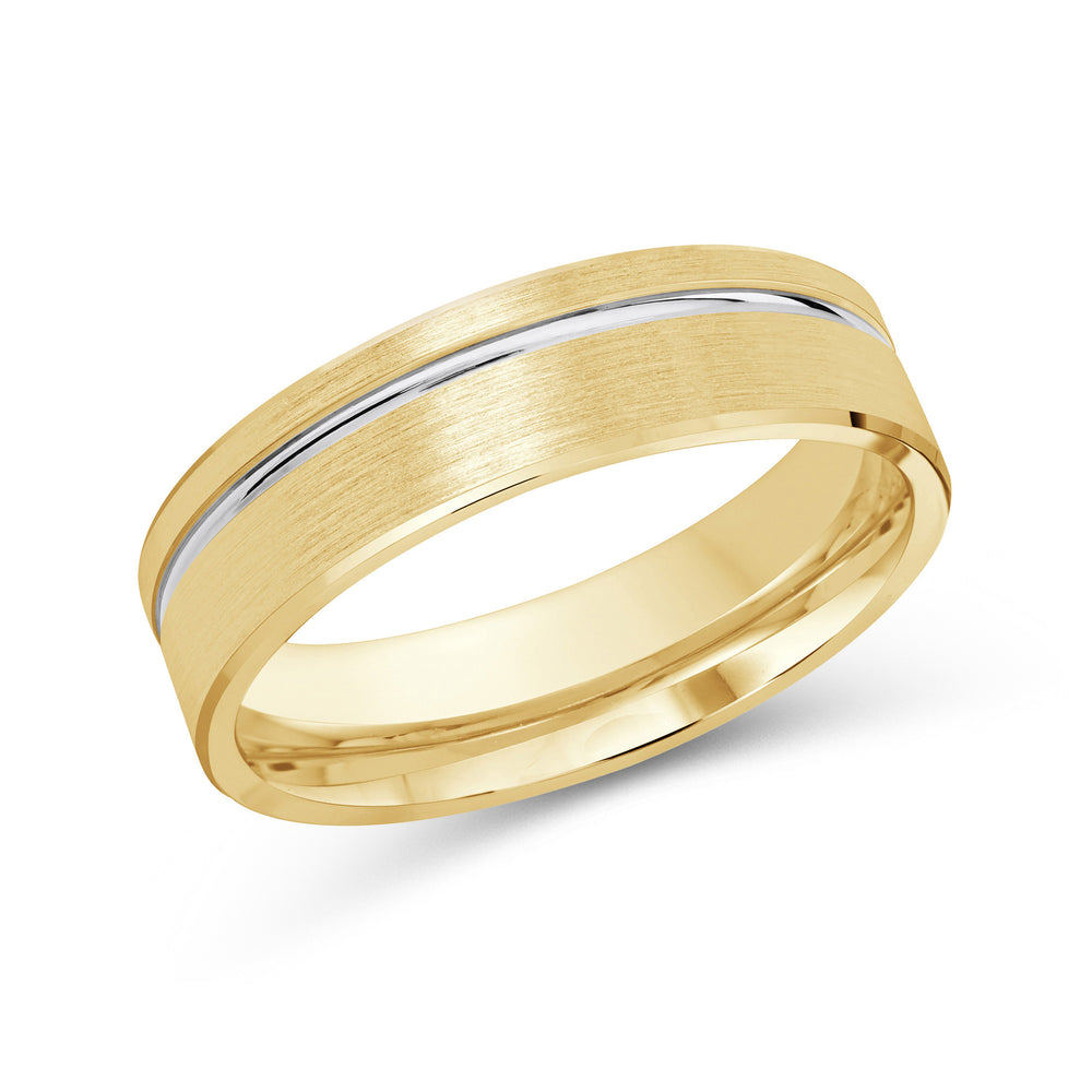 Two Tone Grooved Side Men's Band with 18KT Yellow & White Gold / 6 Cut Diamond in 14KT Yellow & White Gold / 6 view 1
